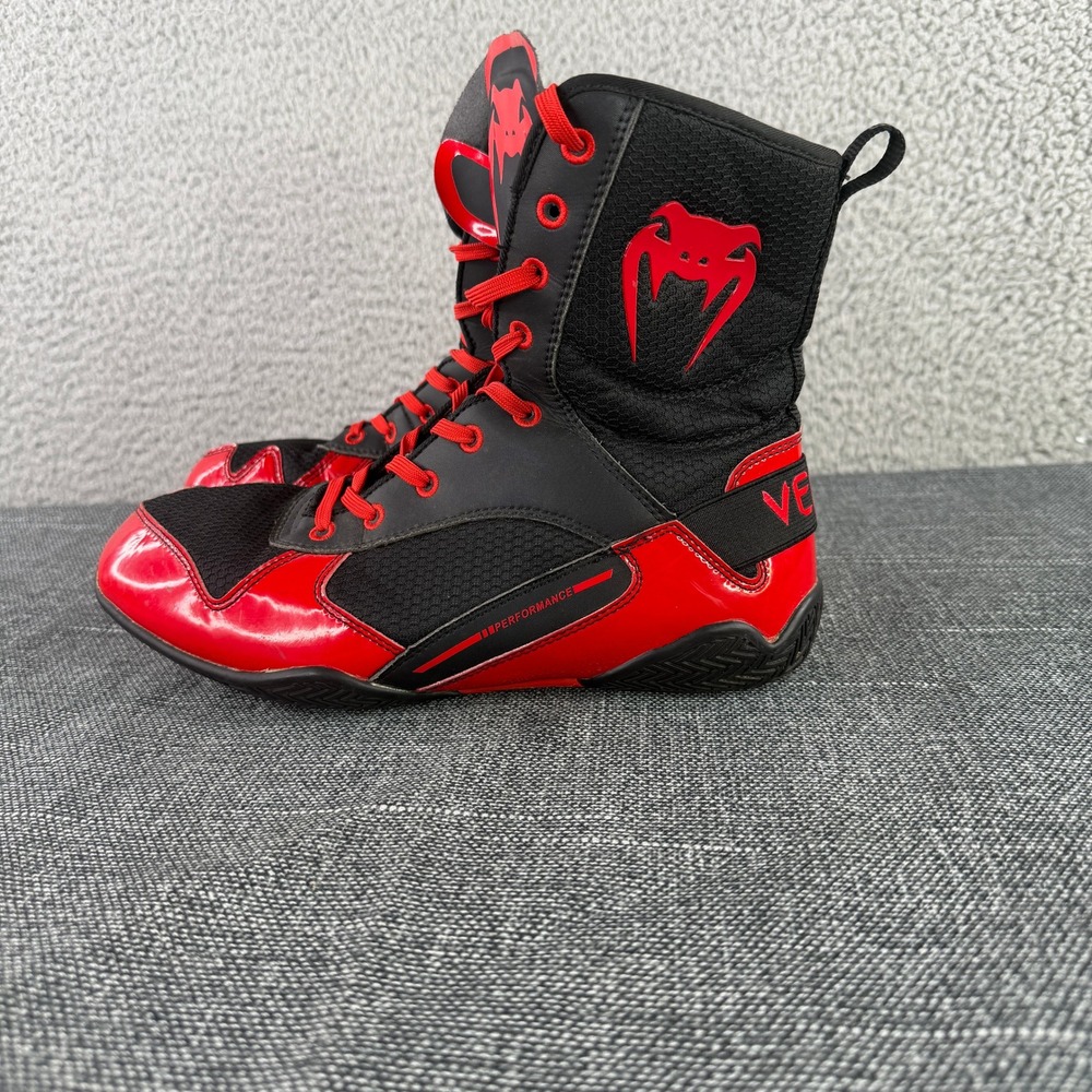 Venum Elite Boxing Shoes Mens 7.5 Black Red High Top VENUM-03681 Training MMA